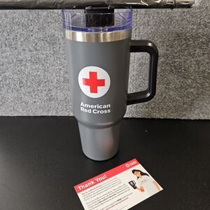 NEW American Red Cross 40 Ounce Tumbler And Straw Gray